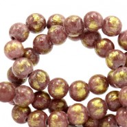 Jade Naturstein Perlen rund 4mm Mauve purple-gold